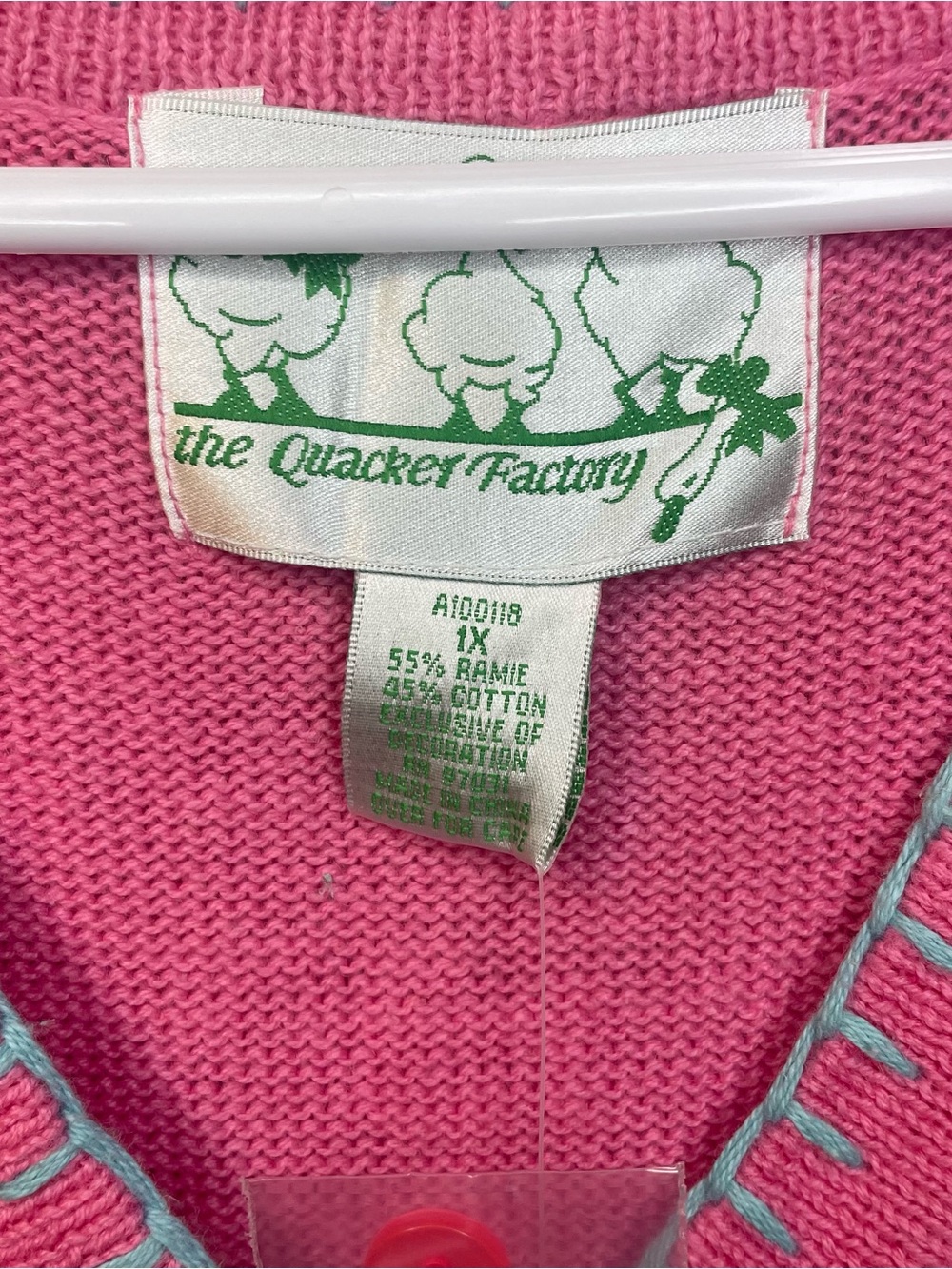The Quacker Factory Novelty Embroidered Beach Pink Button Up Sweater NWT - Picture 3 of 9
